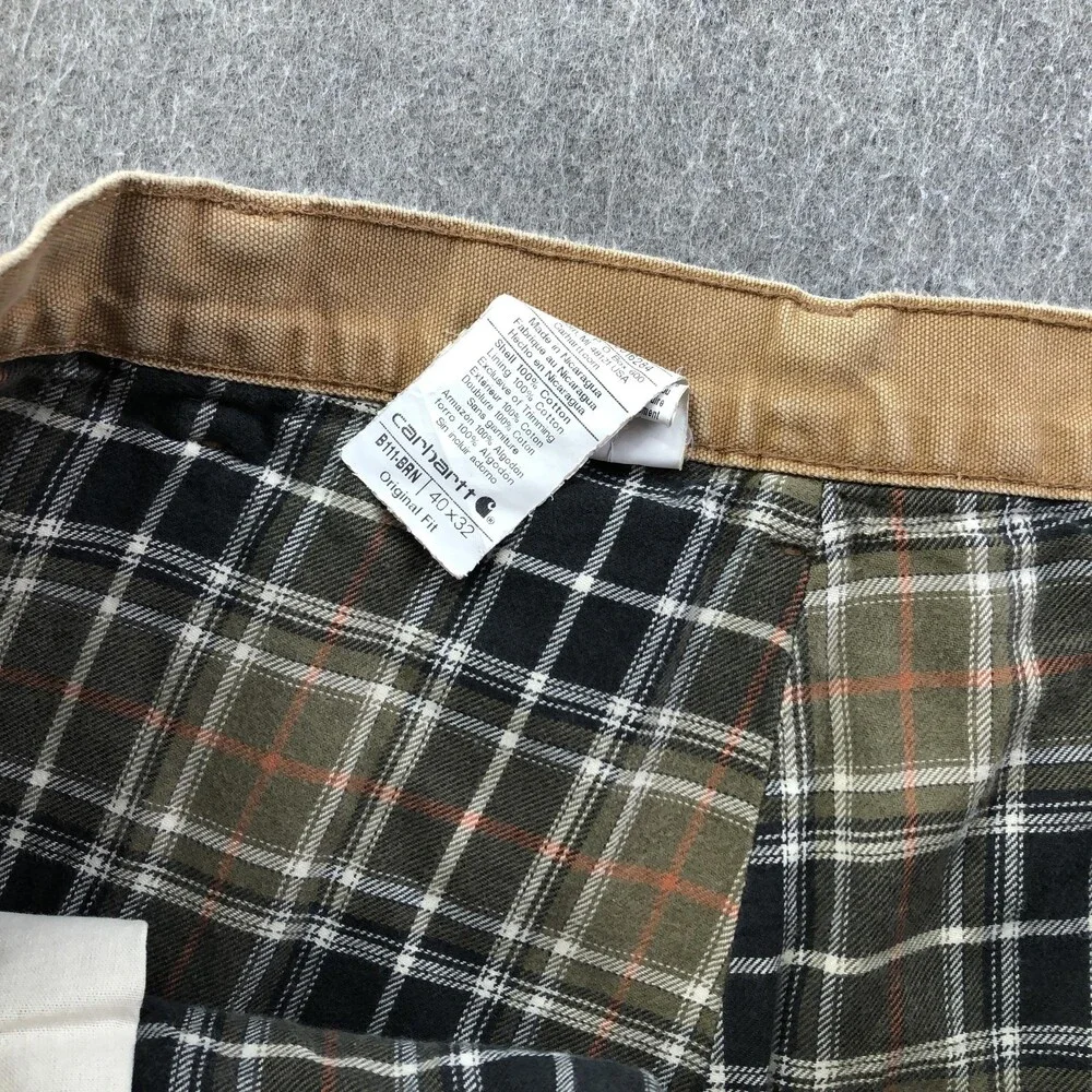 Carhartt Pants Mens 40x32 Brown Canvas Carpenter Flannel Lined Workwear B111 - Picture 10 of 14